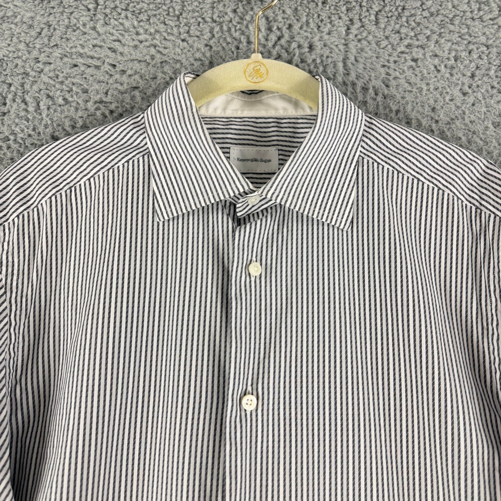 Ermenegildo Zegna Dress Shirt Mens Medium Gray White Stripe Slim Fit Button Down - Picture 2 of 16